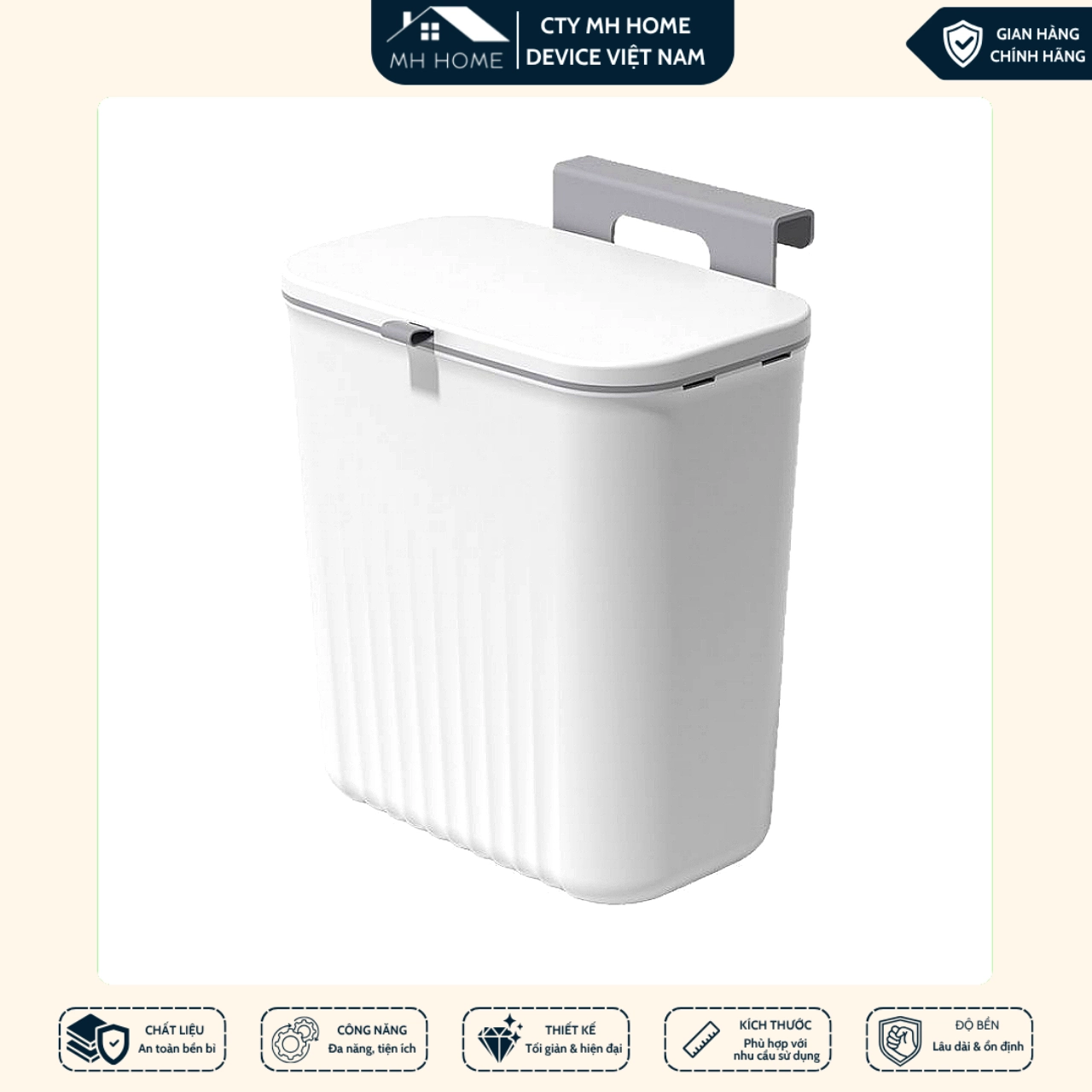 Thùng Rác Treo Tường Nhà Bếp 12L Có Nắp Vỏ Sò Thông Minh - Thùng Rác Treo Cánh Cửa Tủ Chống Mùi Tiện Lợi MH